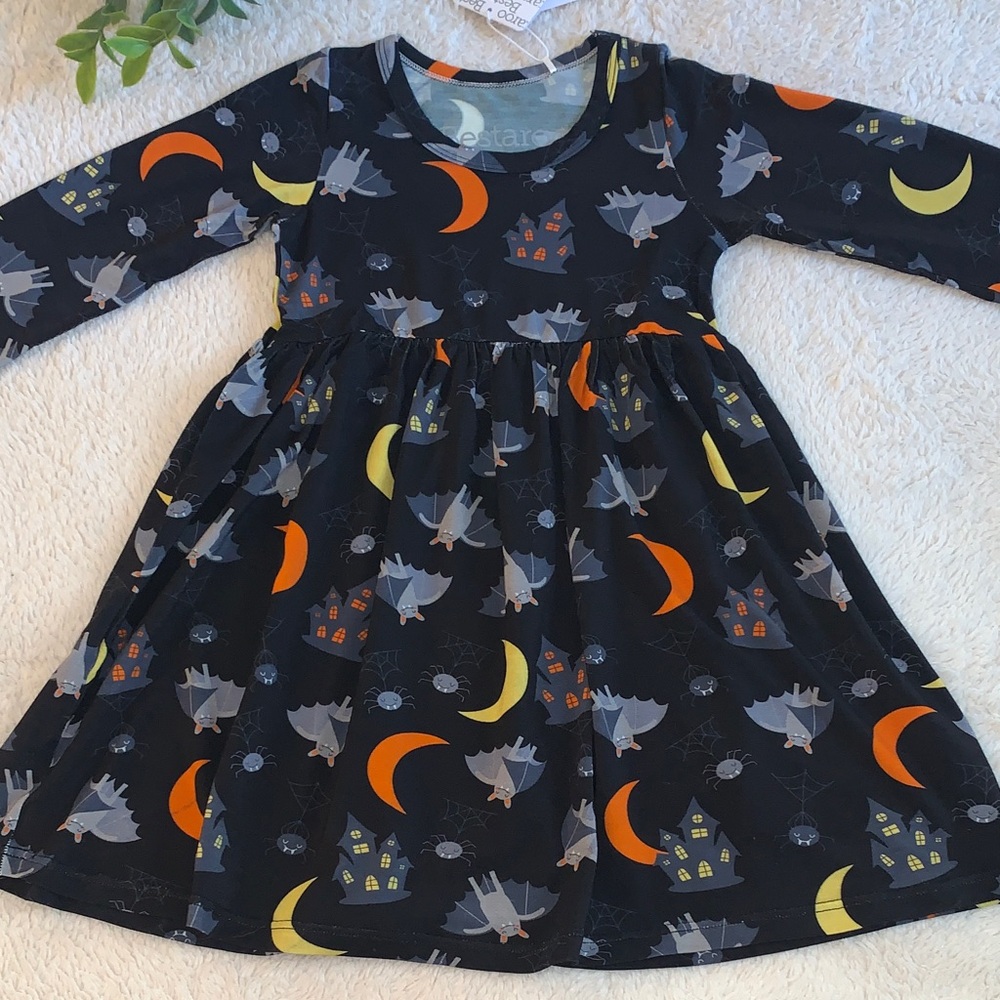 NWT Bestaroo 3T Spooky Nights Bamboo Dress with Moon and Bat Halloween Print
